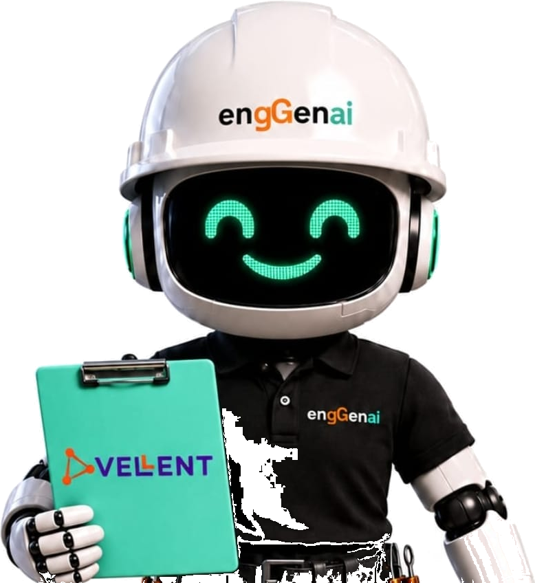 Rô, mascote da engGenai, com a prancheta da Vellent